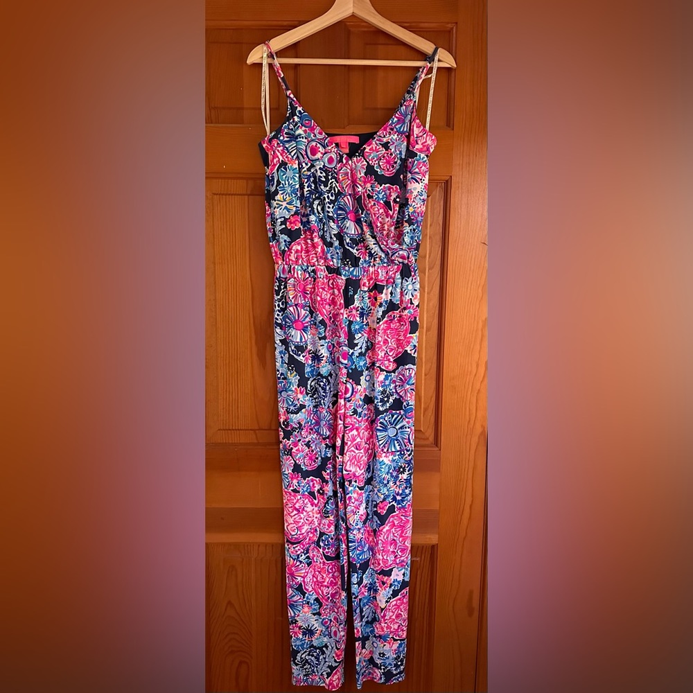 Lilly Pulitzer Dante Jumpsuit - High Tide Navy in Turtle Amazement Blue/Pink NEW - Picture 13 of 16